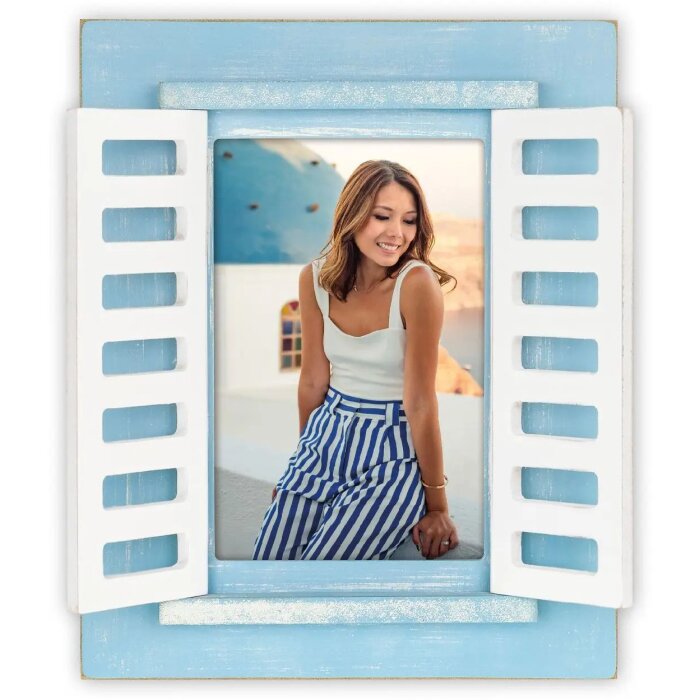 ZEP Marco de madera Procida Azul 10x15 cm con contraventanas
