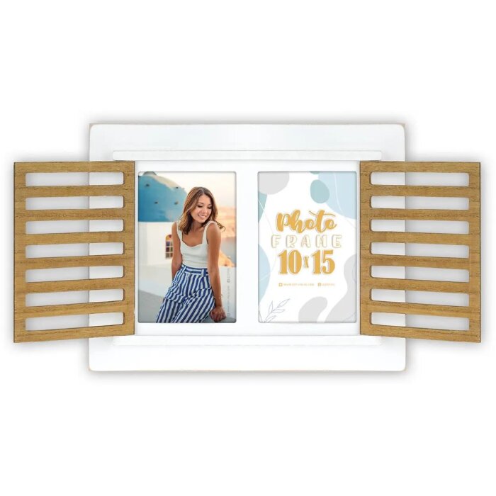 ZEP Marco de madera Ravello para 2 fotos 10x15 cm Blanco Naturaleza