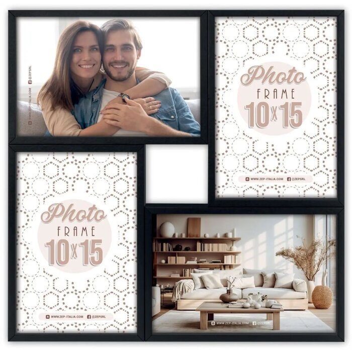 Marco ZEP MDF Bari negro para 4 fotos 10x15 cm