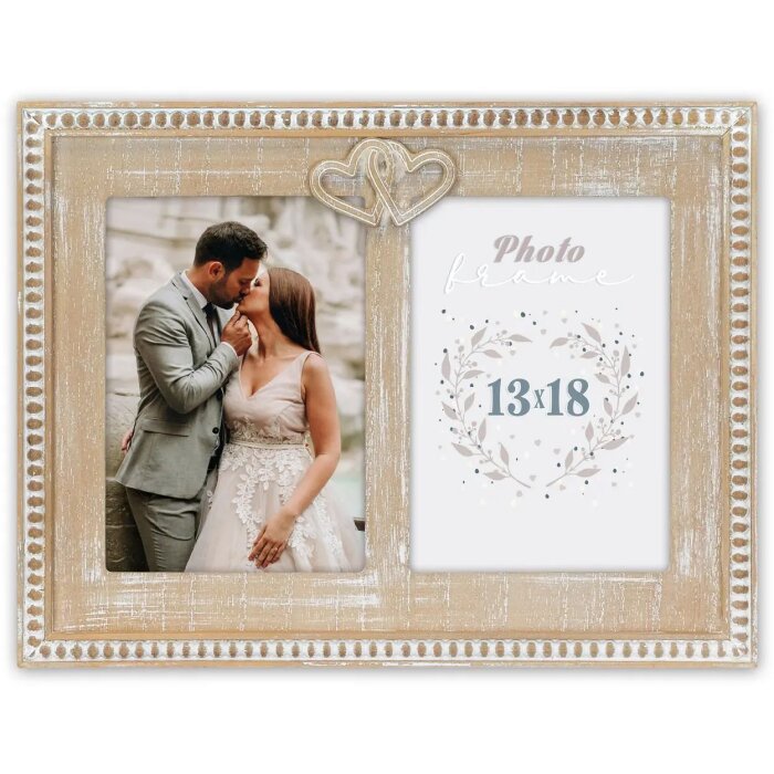 ZEP marco doble madera Selene para 2 fotos 13x18 cm vintage decoración corazón naturaleza blanco