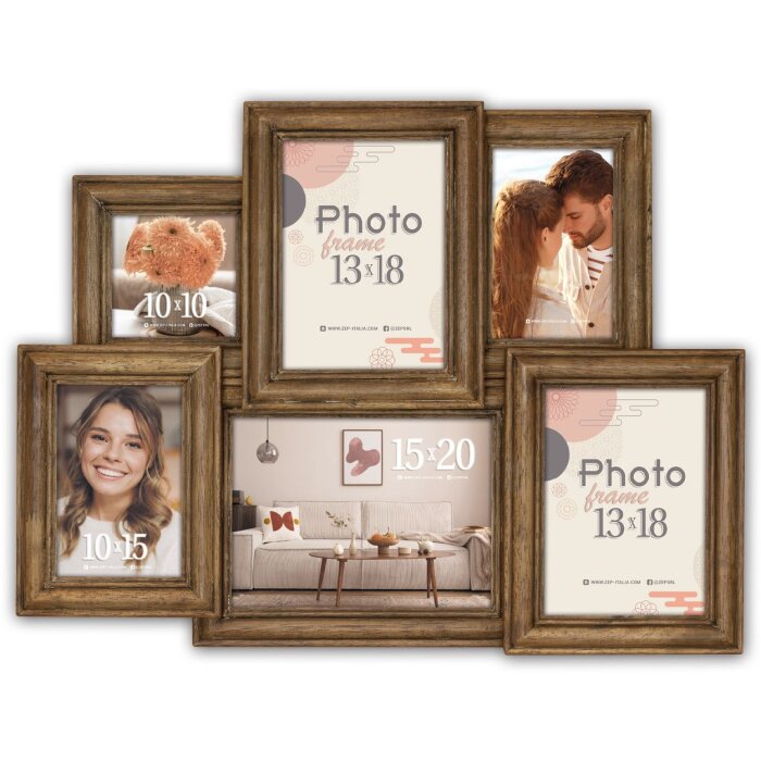 ZEP Gallery Marco Giverny Multi Picture Frame Madera Marrón 54x41 cm 6 Fotos