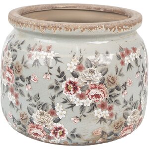 Clayre & Eef 6CE1964L Macetero gris con flores rosas...
