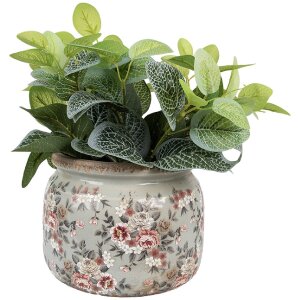 Clayre & Eef 6CE1964L Macetero gris con flores rosas...