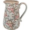 Clayre & Eef jarra decorativa cerámica gris rosa flores 21x15x23 cm estilo country
