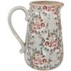 Clayre & Eef jarra decorativa cerámica gris rosa flores 21x15x23 cm estilo country