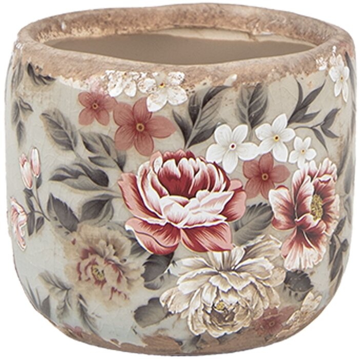 Clayre & Eef Maceta Ø 8x7 cm Cerámica Gris Rosa Estilo Campestre