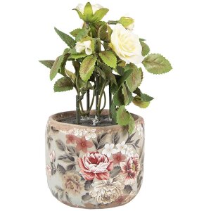 Clayre & Eef Maceta Ø 8x7 cm Cerámica Gris Rosa Estilo Campestre