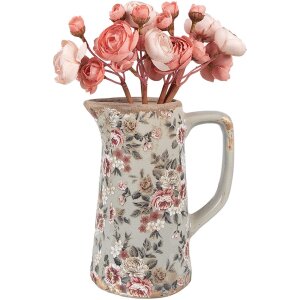 Clayre & Eef Decoración Jarra Estilo Campestre Gris Rosa 16x11x20 cm
