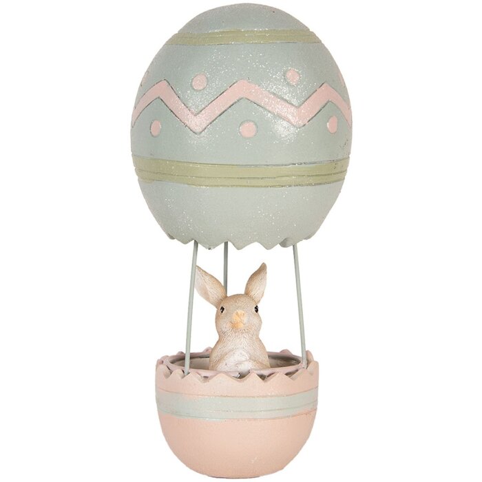 Clayre & Eef Decoración Conejo Globo Aerostático Beige Azul Ø 12x25 cm