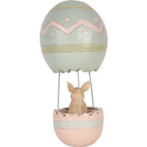 Clayre & Eef Decoración Conejo Globo Aerostático Beige Azul Ø 12x25 cm