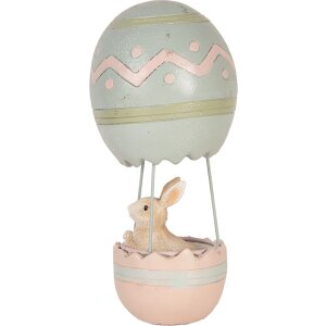 Clayre & Eef Decoración Conejo Globo Aerostático Beige Azul Ø 12x25 cm