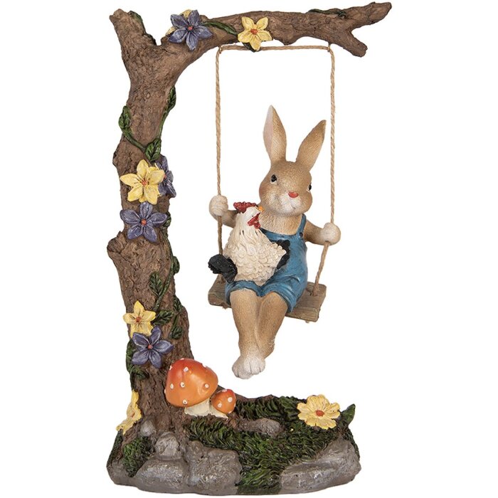 Clayre & Eef figurita decorativa conejo en columpio estilo campestre 20x12x32 cm