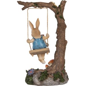 Clayre & Eef figurita decorativa conejo en columpio estilo campestre 20x12x32 cm