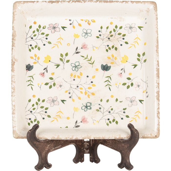 Clayre & Eef Plato decorativo 22x22 cm Beige cerámica vintage motivo floral