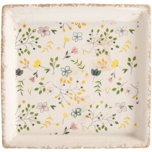 Clayre & Eef Plato decorativo 22x22 cm Beige cerámica vintage motivo floral