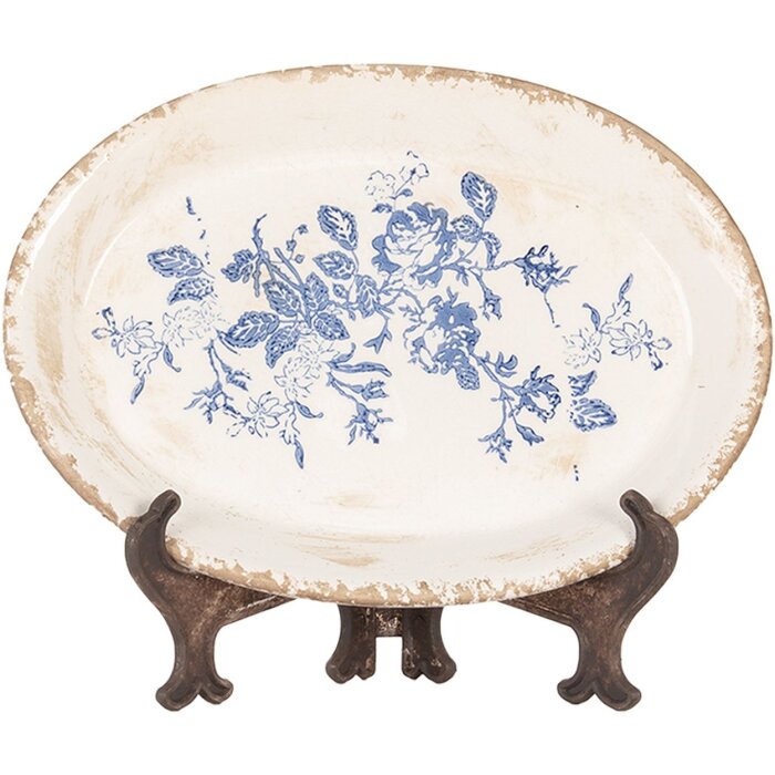 Clayre & Eef 6CE2020 Plato decorativo Beige-Azul 25x18x3 cm