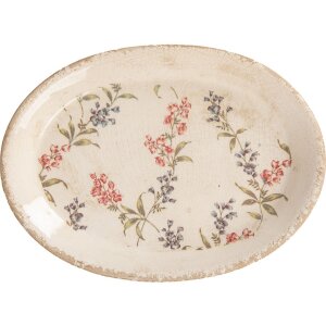 Clayre & Eef Plato Decoración Cerámica Beige Rosa 25x18 cm Estilo Vintage