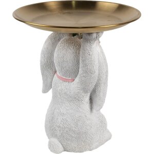 Clayre & Eef Decoración Conejo con Cuenco Oro Blanco Ø 21 cm Poliresina