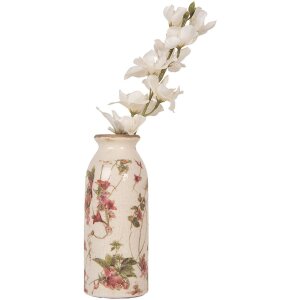 Clayre & Eef 6CE2027 Jarrón Beige Rosa Estampado Floral Ø 8x20 cm Cerámica Vintage