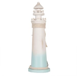 Clayre & Eef Faro Decorativo Blanco Azul Ø 13x42 cm MDF Madera Decoración Marítima