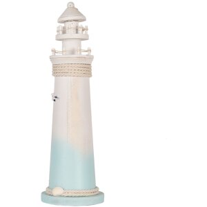 Clayre & Eef Faro Decorativo Blanco Azul Ø 13x42 cm MDF Madera Decoración Marítima