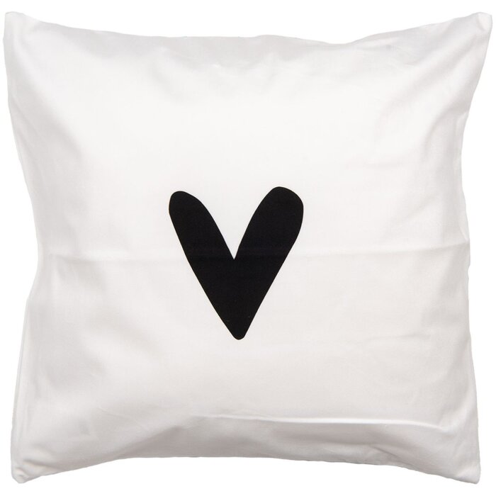 Clayre & Eef BHS24-3 Funda de Cojín 45x45 cm Blanco Negro Motivo Corazón