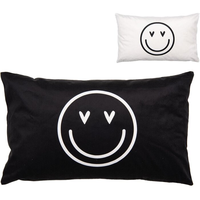 Clayre & Eef BHS36-3 Funda de Cojín 30x50 cm Negro Blanco Motivo Smiley