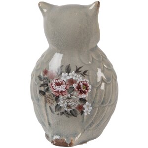Clayre & Eef Figurita de Cerámica Búho Gris Rosa 11x10x17 cm Estilo Campestre