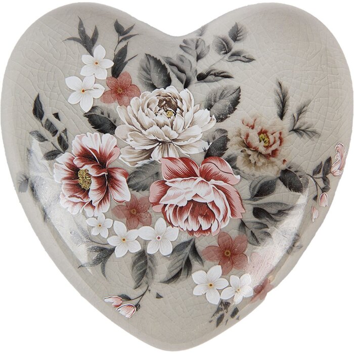 Clayre & Eef Corazón Decorativo Cerámica Gris Rosa 11x11x4 cm Estilo Country