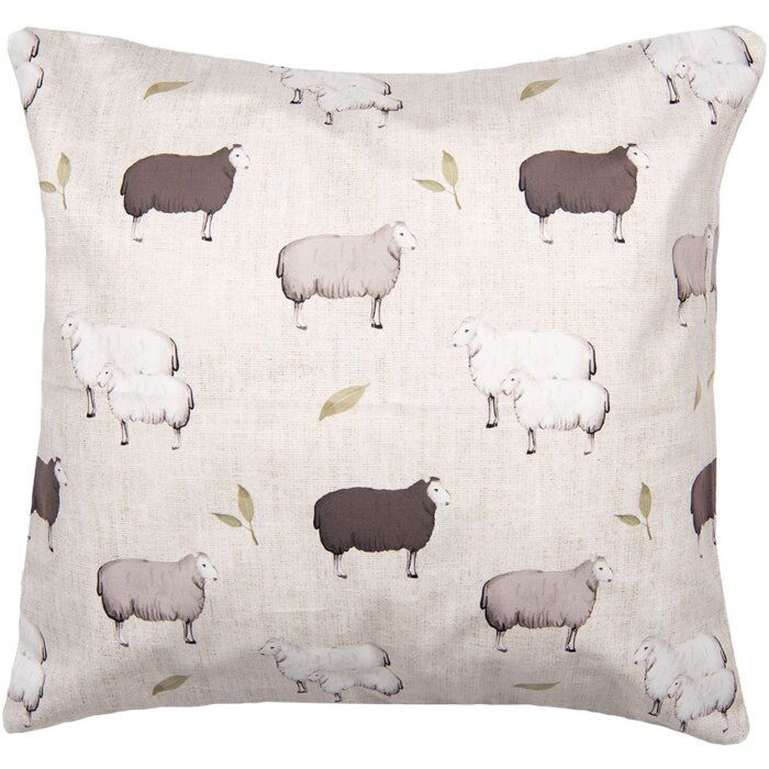 Clayre & Eef NSF22 Funda de Cojín 45x45 cm Beige Marrón Estilo Campestre Oveja