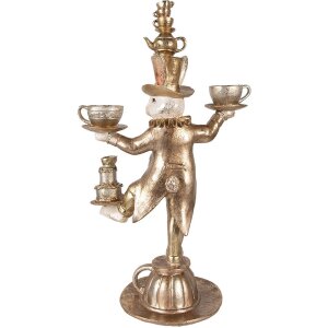 Clayre & Eef conejo decorativo oro 35x22x58 cm poliresina con servicio de té