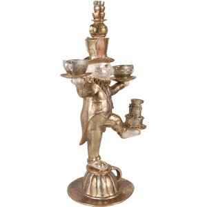 Clayre & Eef conejo decorativo oro 35x22x58 cm poliresina con servicio de té