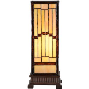 LumiLamp 5LL-6358 Lámpara de Mesa Tiffany Beige Marrón 17x17x44cm E27 Cristal Poliresina