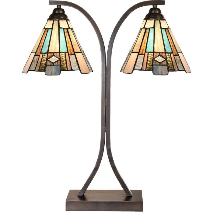 LumiLamp 5LL-6368 Lámpara de mesa Tiffany marrón azul 48x19x57cm E27 2x60W