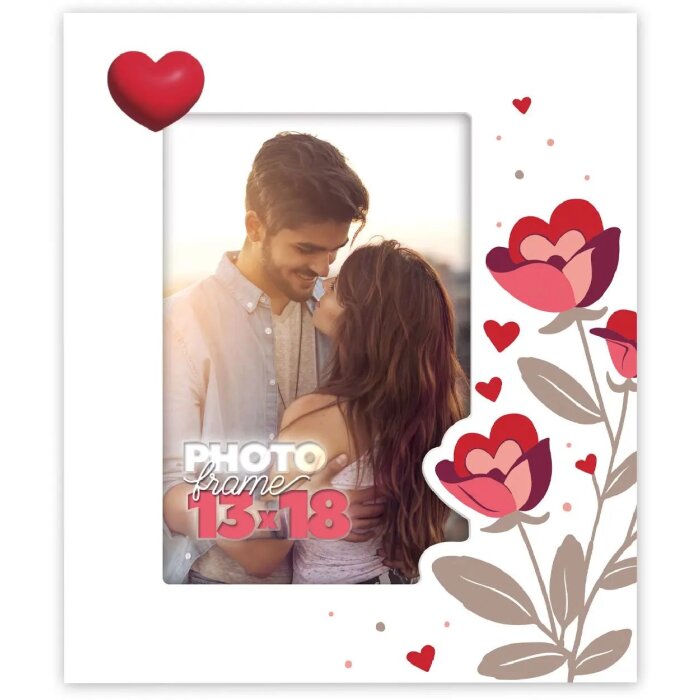 ZEP Marco de madera Giselle Flores Corazón Blanco 10x15 cm o 13x18 cm