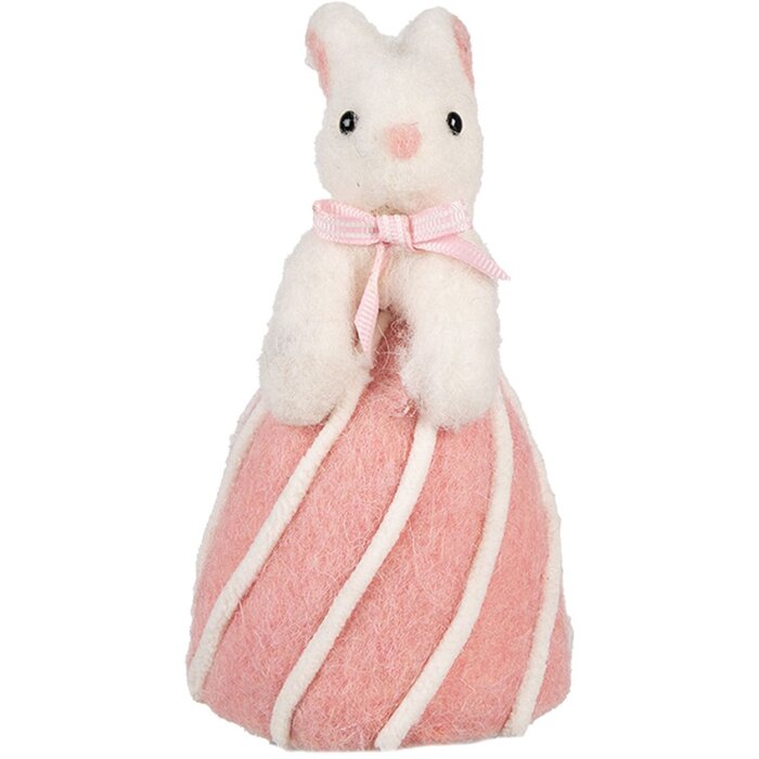 Clayre & Eef Conejo Decorativo Blanco Rosa Estilo Campestre Ø 12x21 cm