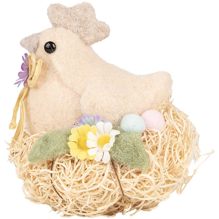 Clayre & Eef pollo decorativo estilo country beige 10x11x13 cm
