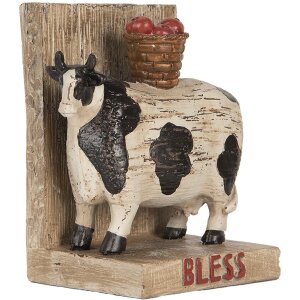 Clayre & Eef Juego Sujetalibros Vacas Estilo Campestre Marrón Negro 2 piezas Poliresina