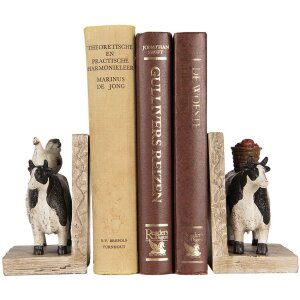 Clayre & Eef Juego Sujetalibros Vacas Estilo Campestre Marrón Negro 2 piezas Poliresina