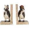Clayre & Eef Juego Sujetalibros Vacas Estilo Campestre Marrón Negro 2 piezas Poliresina