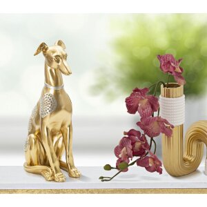 Mauro Ferretti escultura perro Sit Dog 19,8x10x29 cm oro plata