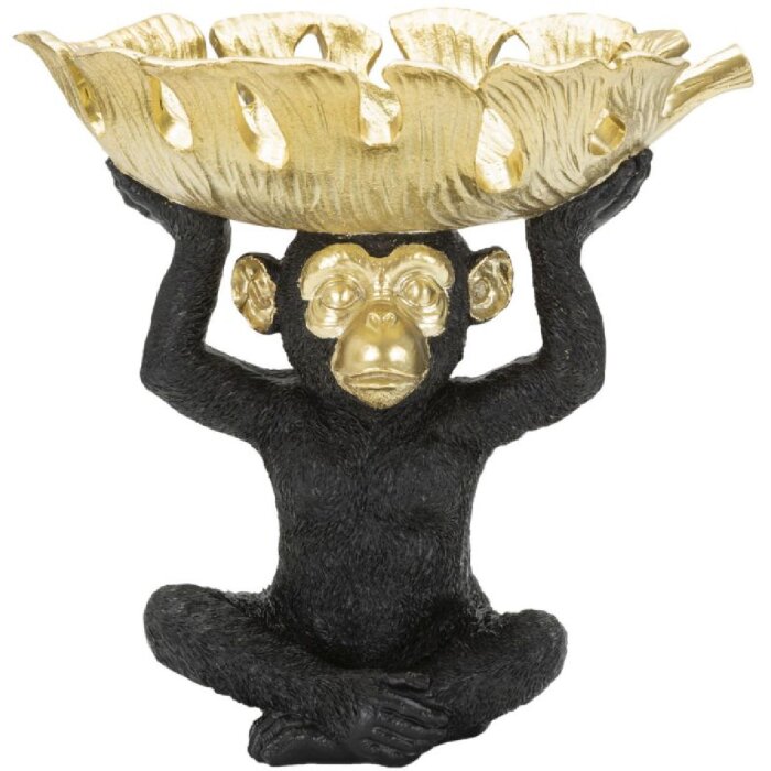 Mauro Ferretti figurita decorativa mono con hoja cuenco 25.2x21x24 cm oro negro