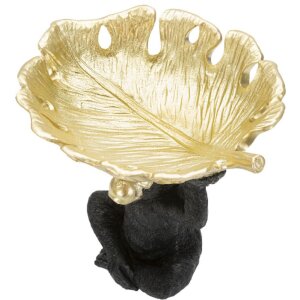 Mauro Ferretti figurita decorativa mono con hoja cuenco 25.2x21x24 cm oro negro
