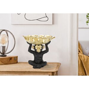 Mauro Ferretti figurita decorativa mono con hoja cuenco 25.2x21x24 cm oro negro
