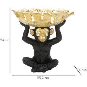 Mauro Ferretti figurita decorativa mono con hoja cuenco 25.2x21x24 cm oro negro