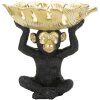 Mauro Ferretti figurita decorativa mono con hoja cuenco 25.2x21x24 cm oro negro