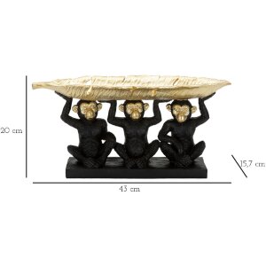Mauro Ferretti figurita decorativa trío mono con hoja cuenco 43x15,7x20 cm oro negro