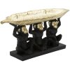Mauro Ferretti figurita decorativa trío mono con hoja cuenco 43x15,7x20 cm oro negro