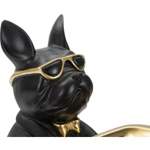 Mauro Ferretti figura decorativa bulldog con bandeja 19x20x23,5 cm oro negro