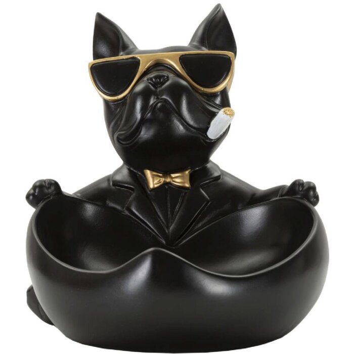 Mauro Ferretti figurita decorativa bola perro con cuenco 18,5x20,5x20 cm oro negro